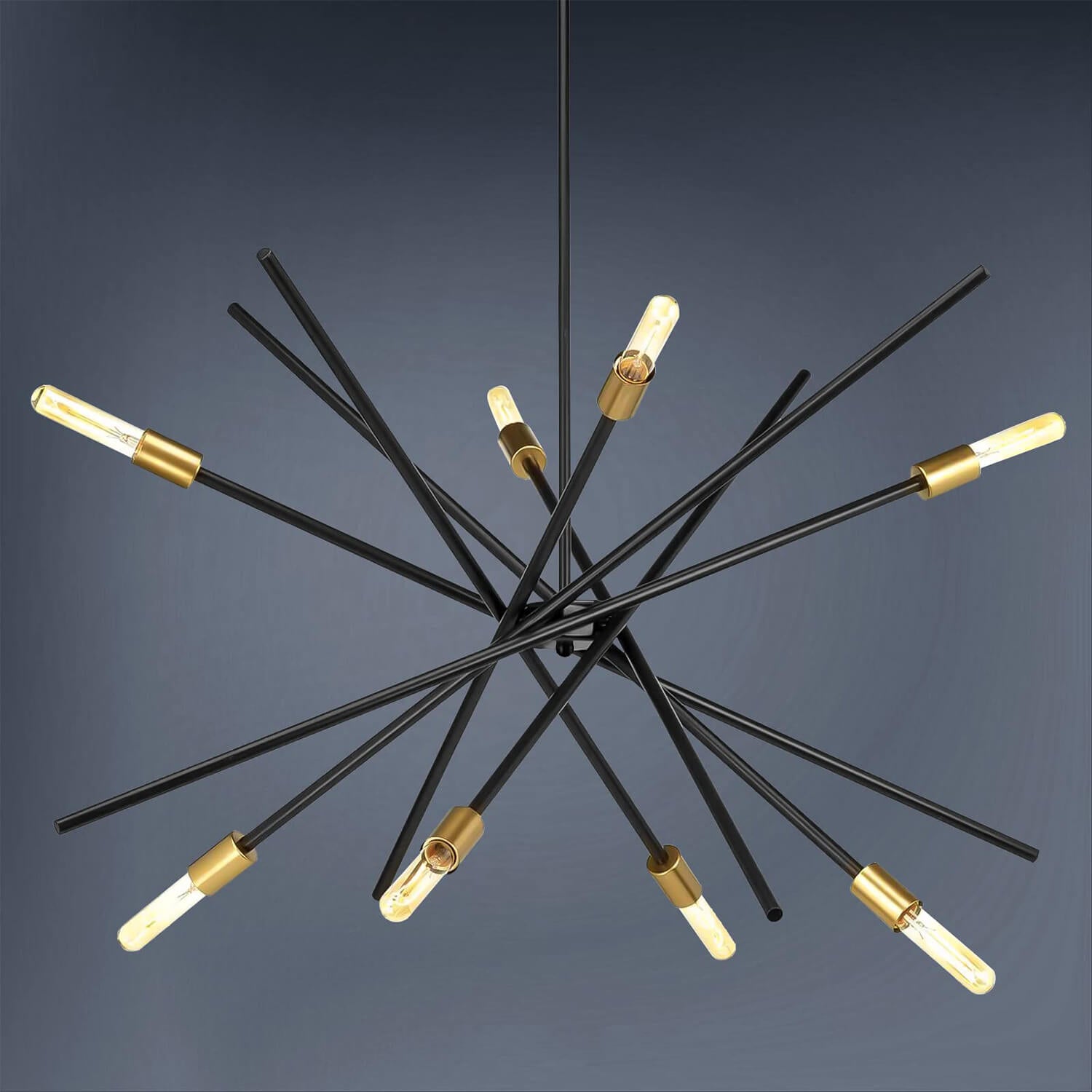Eight Bulb Black Gold Starry Sky Chandelier with Bright LED Bulbs | Modern Spiral Metal Structure Ceiling Lamp | Celestial Glow for Contemporary Dining Room & Bedroom