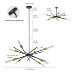 Eight Bulb Starry Sky Chandelier Dimensions: 29.13" Diameter, 13.78" Height | Sloped Ceiling Compatible Black Gold Modern Ceiling Lamp with Measurement Guide