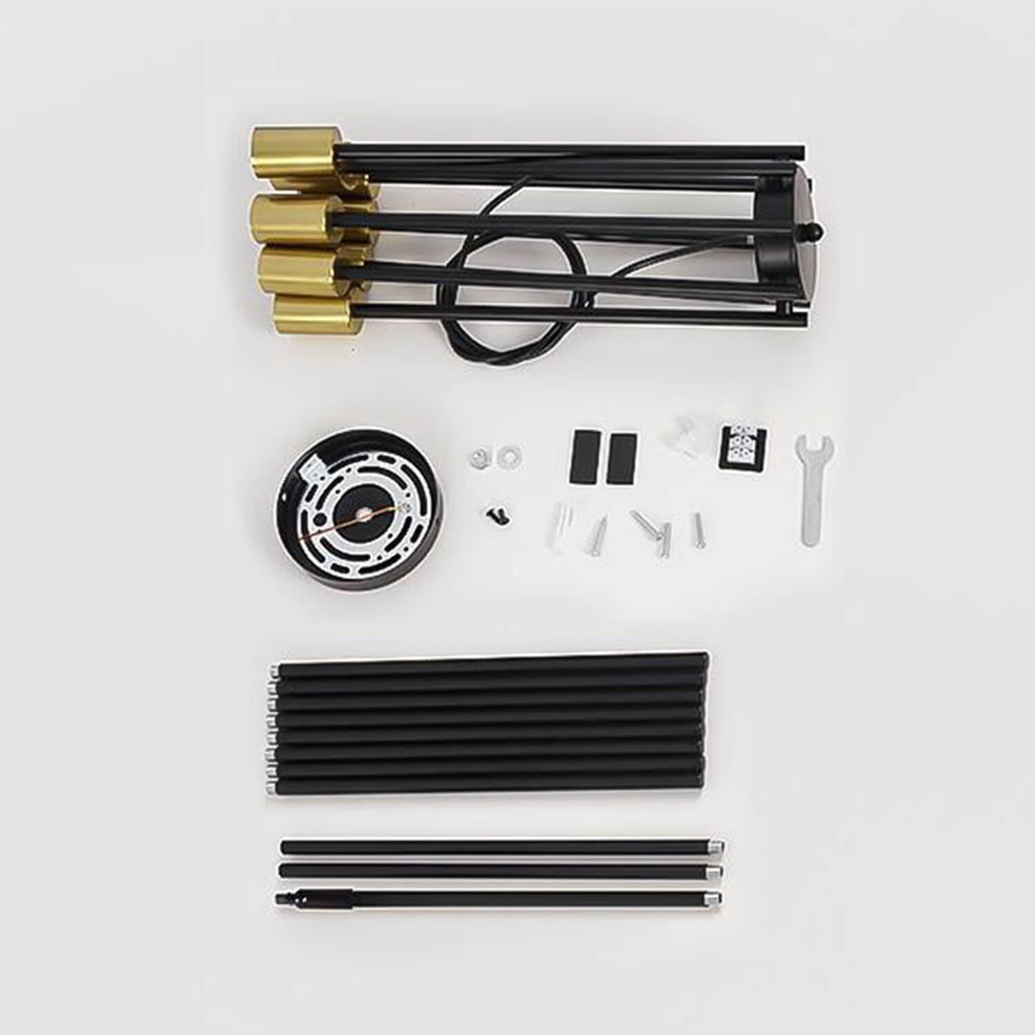Eight Bulb Starry Sky Chandelier Installation Kit: Black Gold Metal Rods, Canopy, Hardware & Tools | Easy Assembly Modern Ceiling Lamp Components