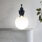 Sitting Figurine Sphere Shade LED Table Lamp: Minimalist Artistic Design, Soft Ambient Glow – Entryway Console/ Living Room Corner Decor Lighting