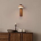 Natural Stone & Wood Cylinder LED Wall Sconce: Entryway Ambient Lighting, Warm Glow, Minimalist Geometric Decor – For Bedroom, Corridor, Living Room