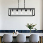 Five-Bulb Long Island Pendant Light for Dining Room – Modern Black Metal Frame with Elongated Design, Perfect for Stylish Interiors & Long Tables