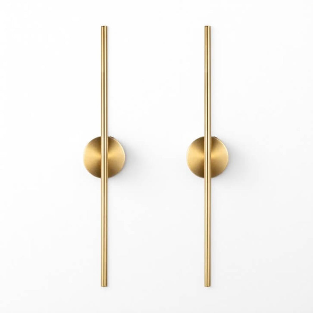 2 Pack Golden Circular Base LED Wall Lamps: Slim Minimalist Design, Brushed Gold Metal – Modern Luxury Indoor Lighting for Living Room, Bedroom, Hotel