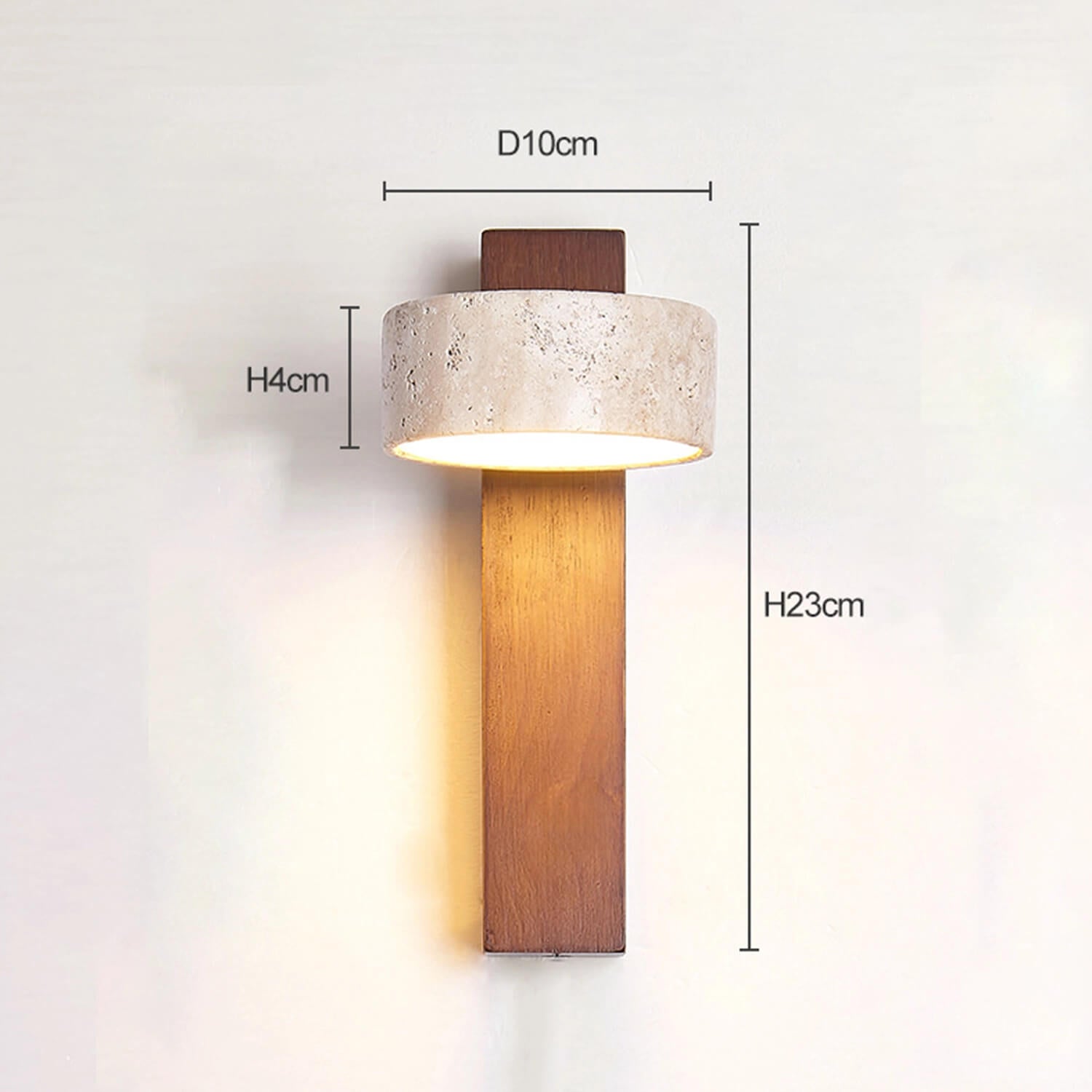 Natural Stone & Wood Cylinder LED Wall Sconce Dimensions: H23cm x D10cm, 4cm Thick Shade – Minimalist Decor for Bedroom, Bathroom, Corridor