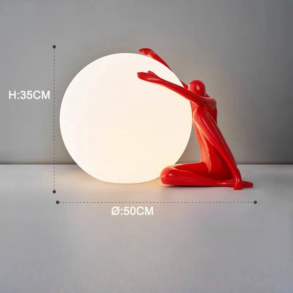 Figurine Holding Sphere LED Table Lamp Dimensions: H35cm x D50cm, Dynamic Sculpture Warm Glow – Living Room Accent/Modern Office Decor