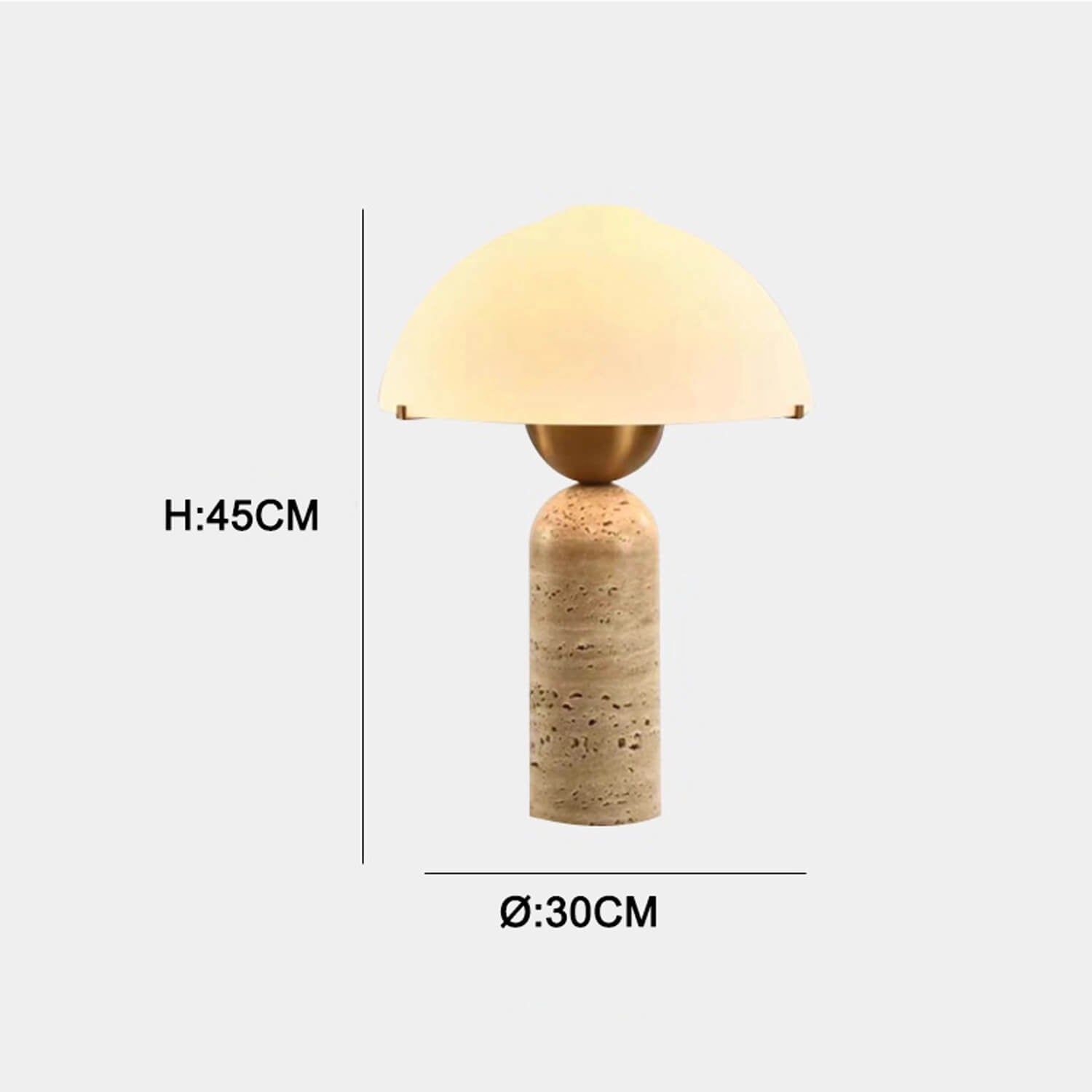 Mini Mushroom Table Lamp Dimensions: H45cm x D30cm, Stone Base & Milk Glass Shade – Compact Size for Bedroom Nightstand, Living Room Corner