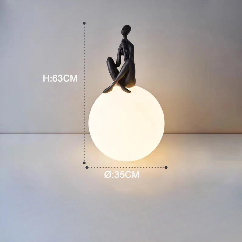 Sitting Figurine LED Table Lamp Dimensions: H63cm x D35cm, Sculpture Base & Globe Shade – Artistic Ambient Lighting for Bedroom, Living Room