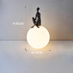 Sitting Figurine LED Table Lamp Dimensions: H63cm x D35cm, Sculpture Base & Globe Shade – Artistic Ambient Lighting for Bedroom, Living Room