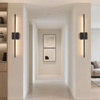 Minimalist Black Slim LED Wall Lamps: Hallway Corridor Lighting, Symmetric Installation – Warm Ambient Light for Modern Home Entryway & Passage