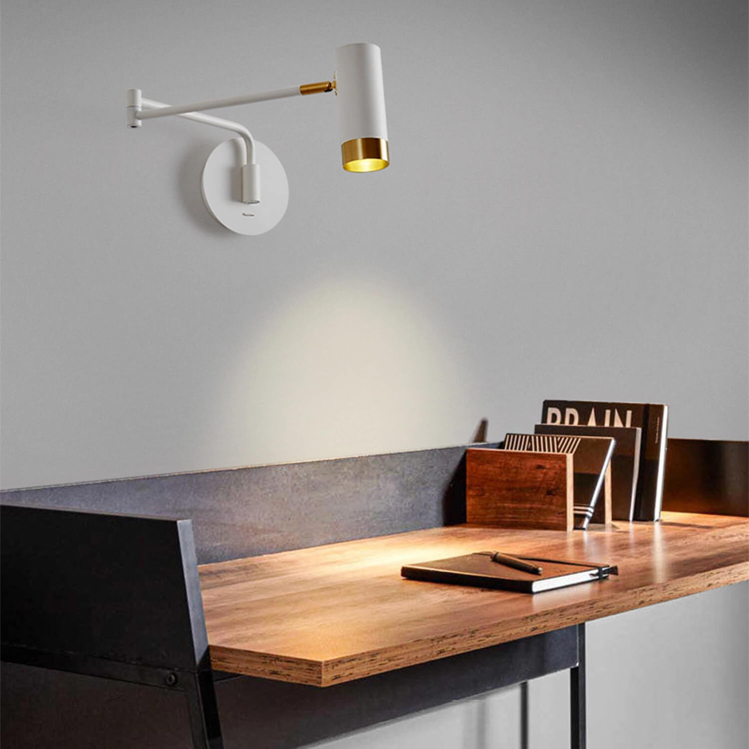 White Gold Adjustable LED Wall Sconce for Home Office: Task Lighting with Rotatable Arm – Modern轻奢 Design for Desk, Study Room Workstation