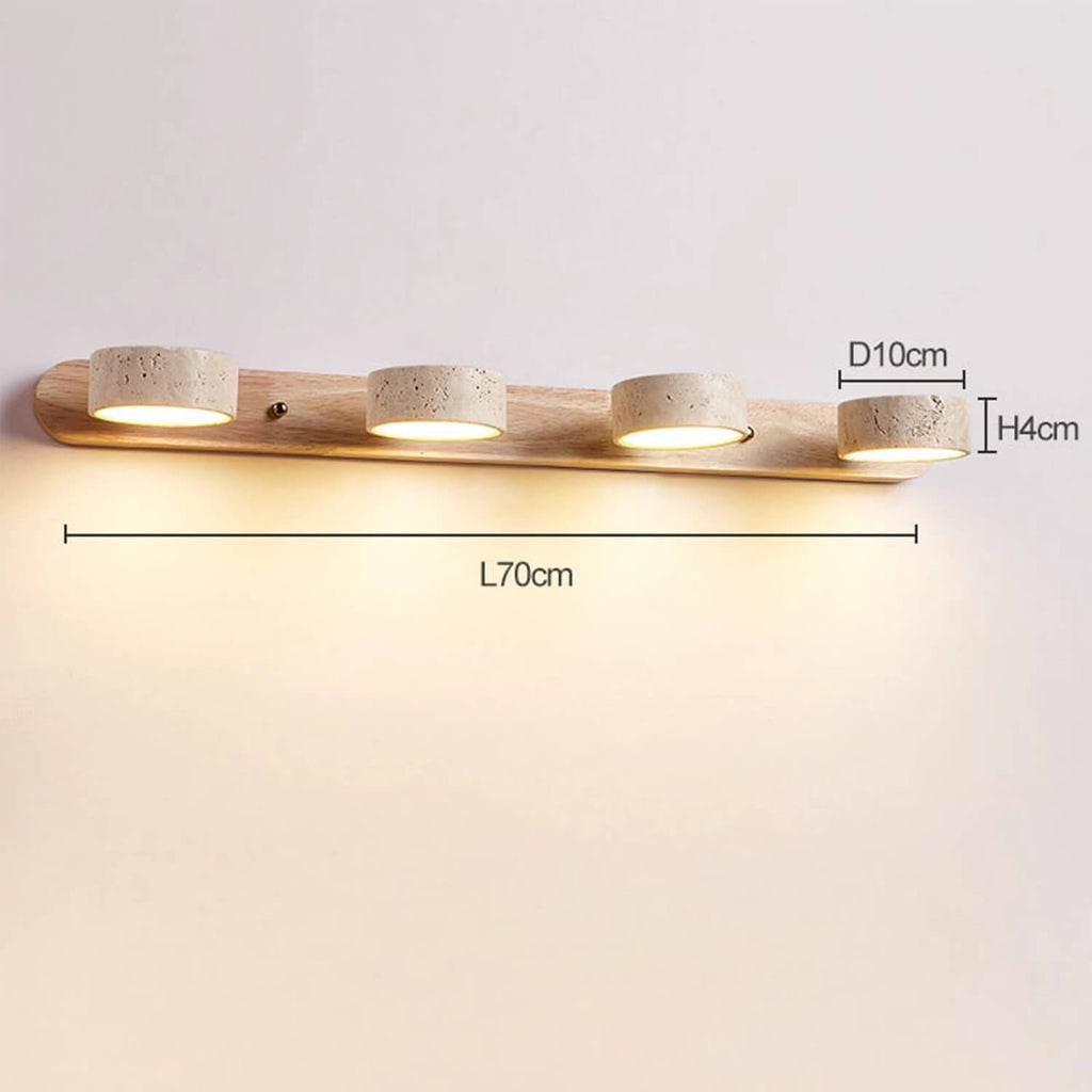 4-Light Natural Stone & Wood LED Vanity Light Dimensions: L70cm x D10cm x H4cm – Adjustable Mirror Lighting for Large Bathroom, Makeup Vanity