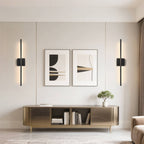 Minimalist Black Slim LED Wall Lamps: Living Room Art Wall Decor Lighting, Symmetric Installation – Warm Ambient Light for Modern Home Aesthetics