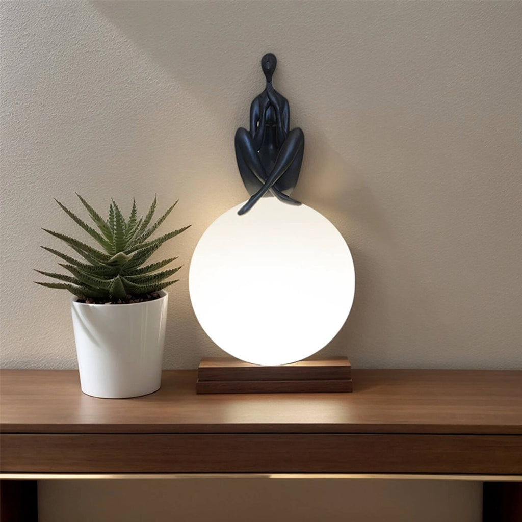Sitting Figurine LED Table Lamp: Wall-Mounted/Desktop Dual-Use, Soft Ambient Glow – Living Room Corner/Office Desk Artistic Decor Lighting