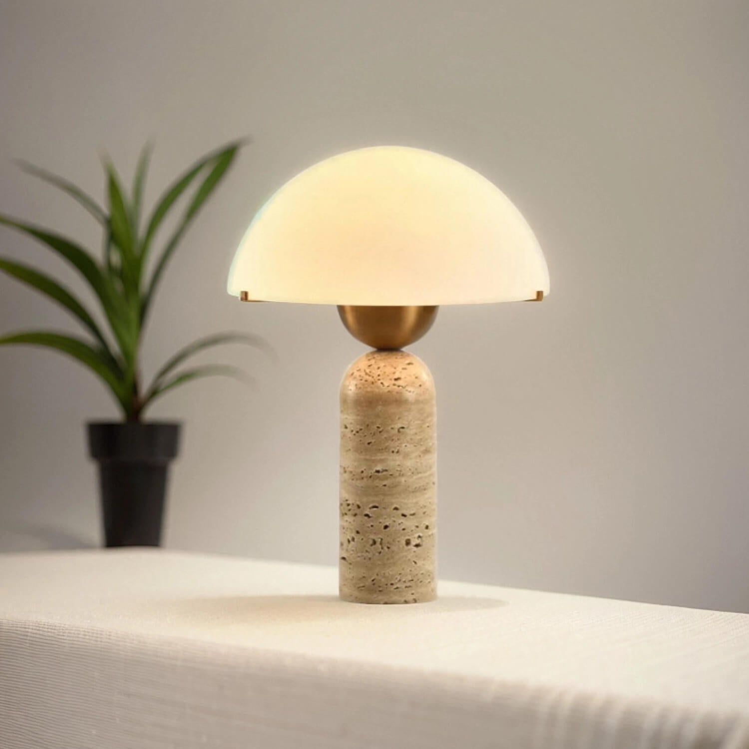 Mini Stone & Glass Bedside Table Lamp: Compact Elegant Design, Soft Ambient Glow – Cozy Corner Lighting for Bedroom, Nightstand, Dorm