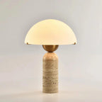 Mini Mushroom Table Lamp: Stone Base, Milk Glass Shade & Brass Connector – Compact Elegant Lighting for Bedroom Nightstand, Cozy Corner