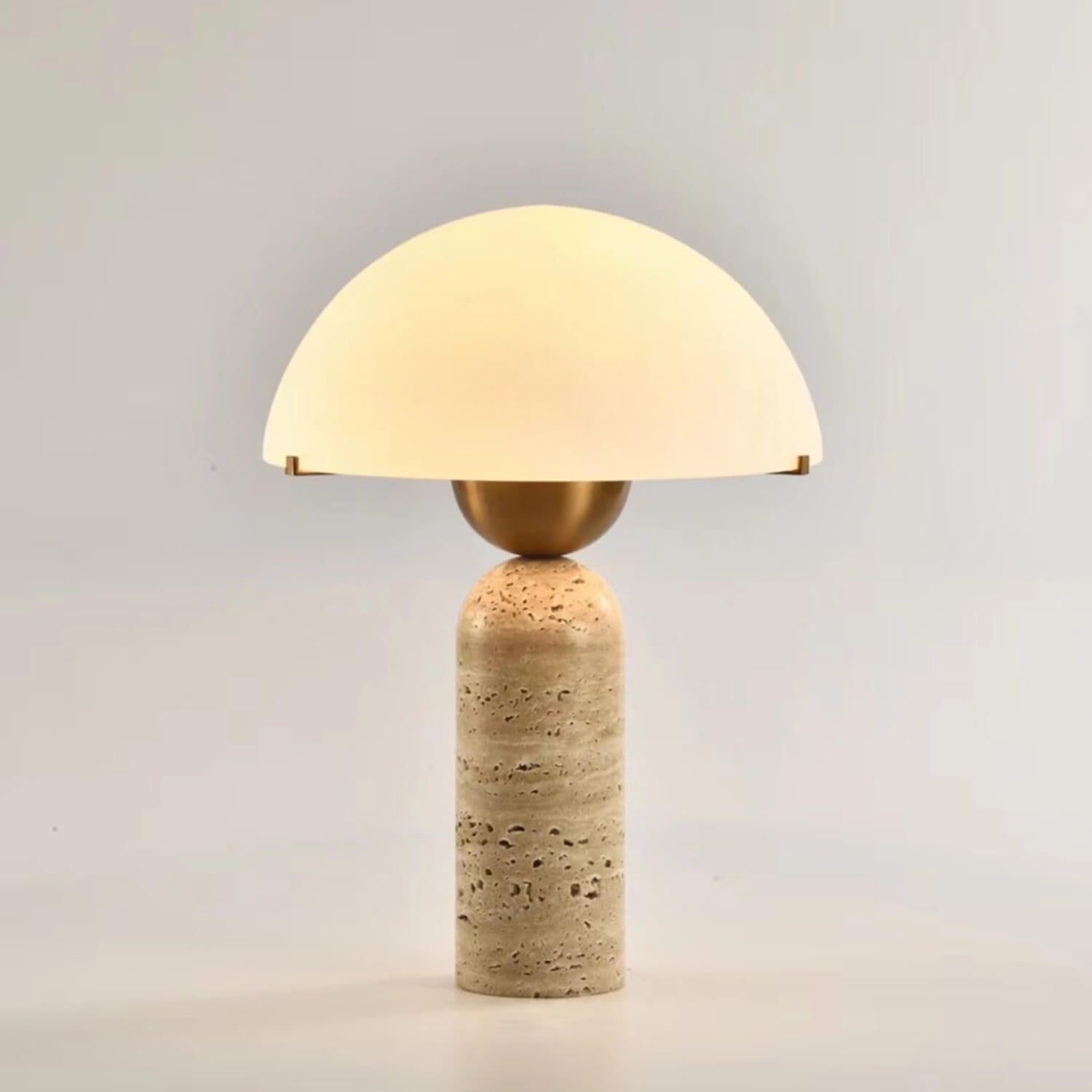 Mini Mushroom Table Lamp: Stone Base, Milk Glass Shade & Brass Connector – Compact Elegant Lighting for Bedroom Nightstand, Cozy Corner