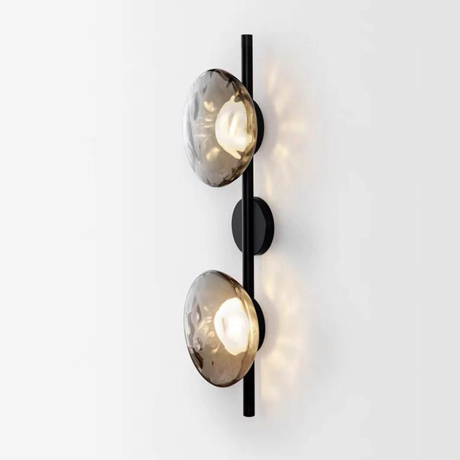 Modern Double Head Wall Sconce: Amber Glass Shades, Black Metal Frame – Soft Ambient Glow for Bedroom, Hallway | Minimalist Luxury Decor