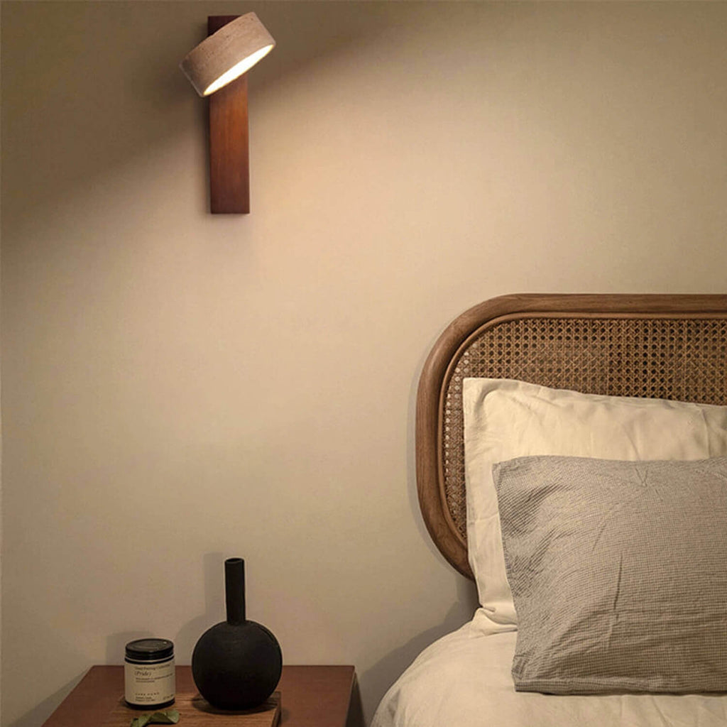 Natural Stone & Wood Rotatable LED Wall Sconce (4 Styles): 180° Adjustable Lamp Head, Minimalist Bathroom Vanity Light/Bedroom Reading Light – Moisture-Proof Ambient Lighting for Corridor