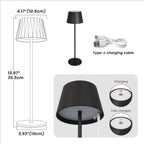 Black Portable Table Lamp Dimensions: 13.97 inches Height with 3.93 inch Base - Type-C Charging Cable Included, LED Indicator Shows Charging Status (Red) and Fully Charged (Green) - Ideal for Small Tables, Bedrooms & Outdoor Use