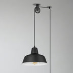 Black Pulley Pot Lid Pendant Light Hanging from Ceiling | Vintage Industrial Single Hanging Lamp for Kitchen Island, Dining Room & Living Space