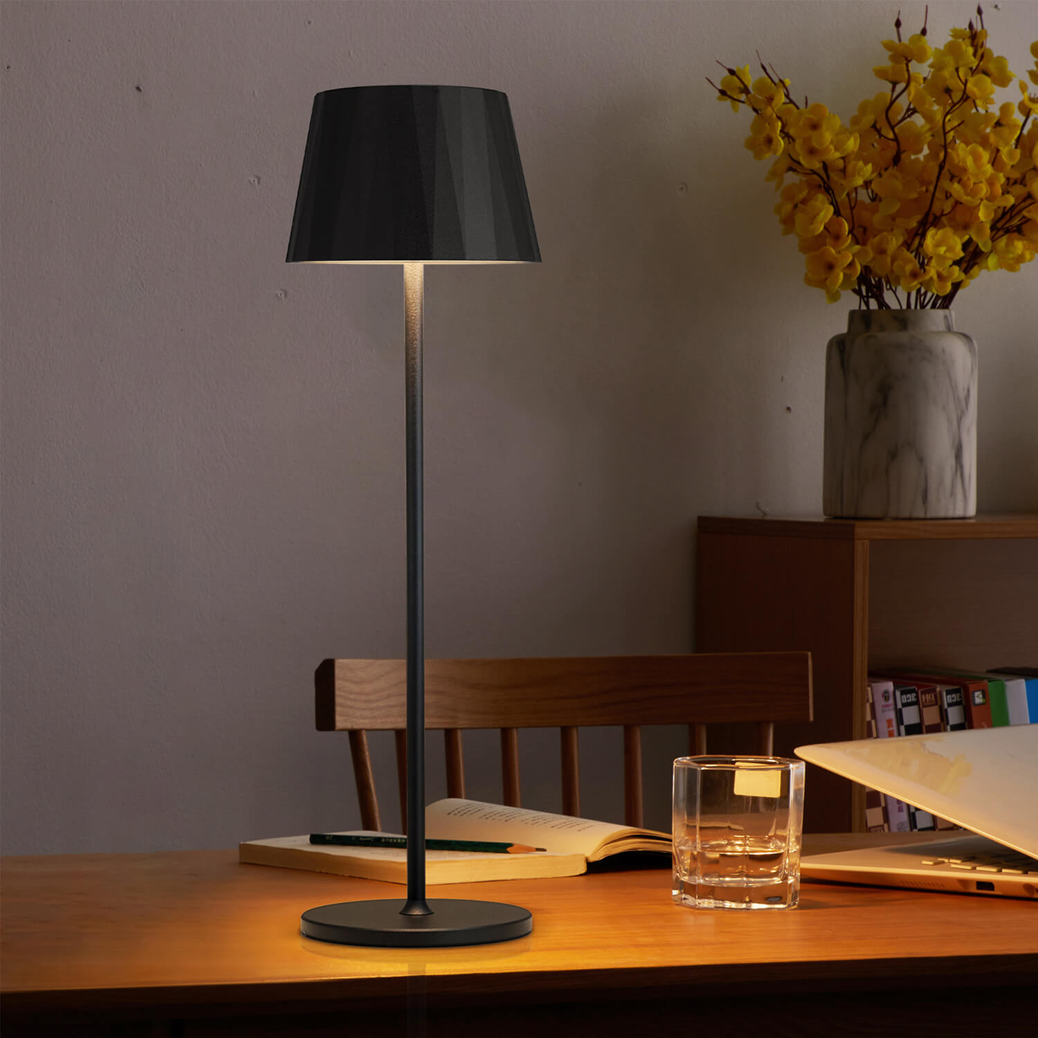 Rechargeable Black Powder-Coated LED Table Lamp: 5200mAh Battery, Wireless Portable – Home Office Desk/Bedroom Reading, Modern Sleek Design