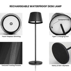 Rechargeable Waterproof Desk Lamp with Touch Stepless Dimming - Type-C Charging Port, Textured Frosted Shade & Heavy Non-Slip Base - Indoor/Outdoor Use for Office, Bedroom & Patio