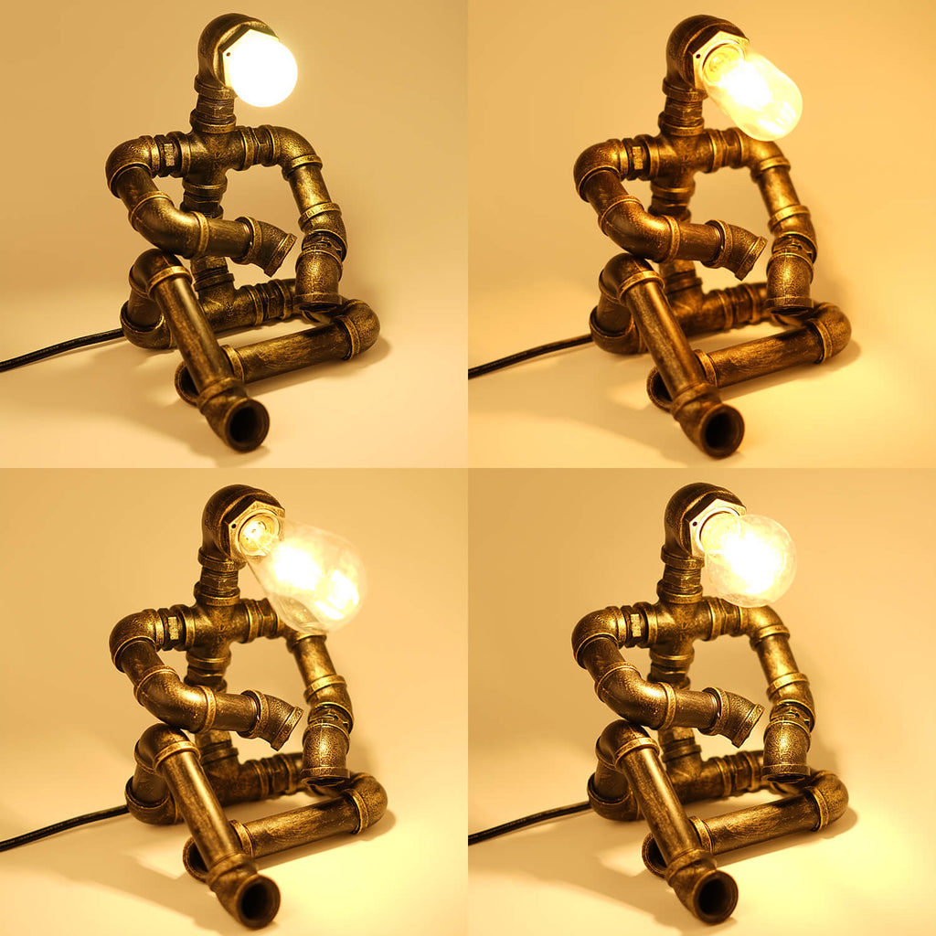 Collection of Bronze Robot Table Lamp with Multiple Bulb Shapes (Round/Globe)