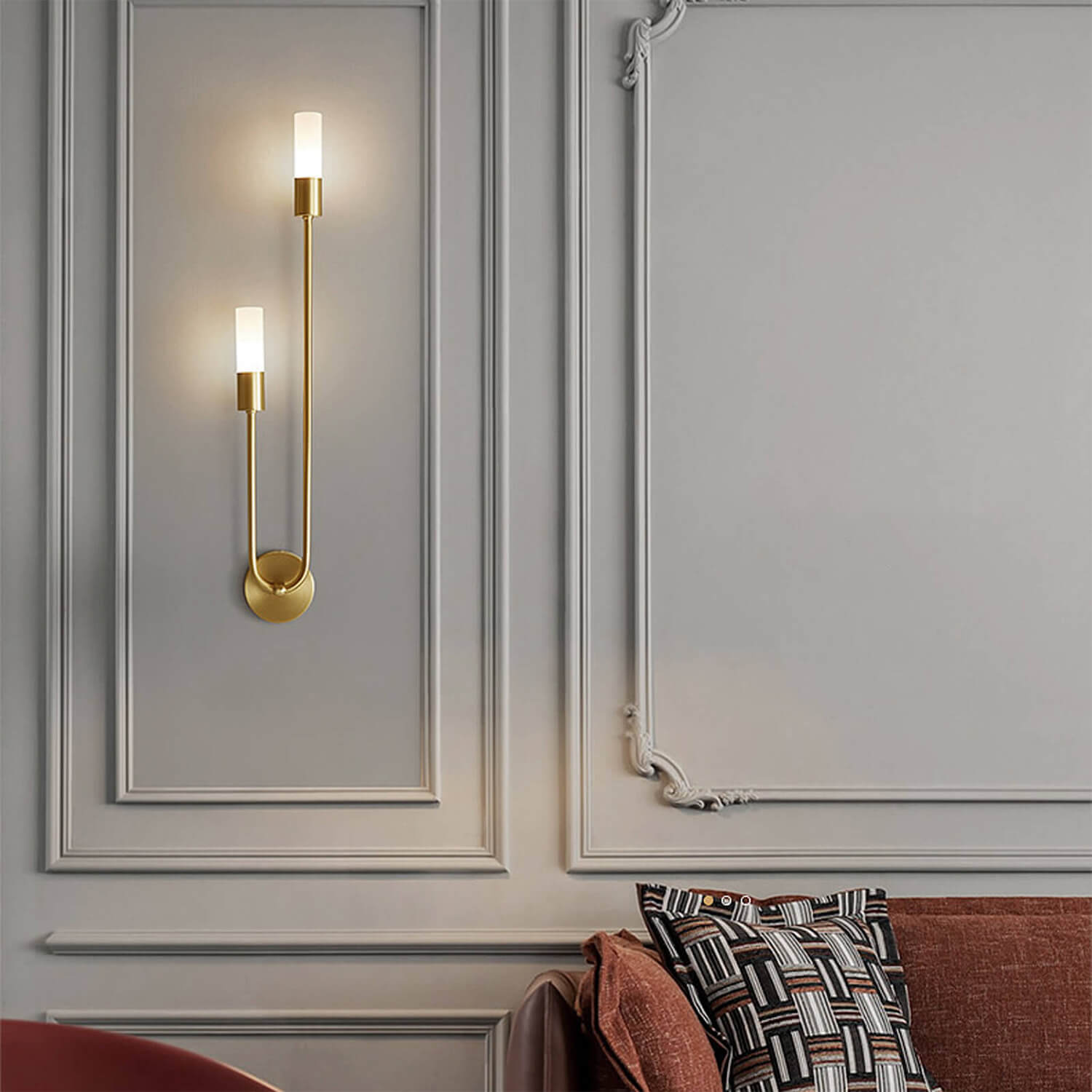 Twin Candle Wall Lamp - Vintage Brass Double Light Sconce for Living Room, Warm Illumination