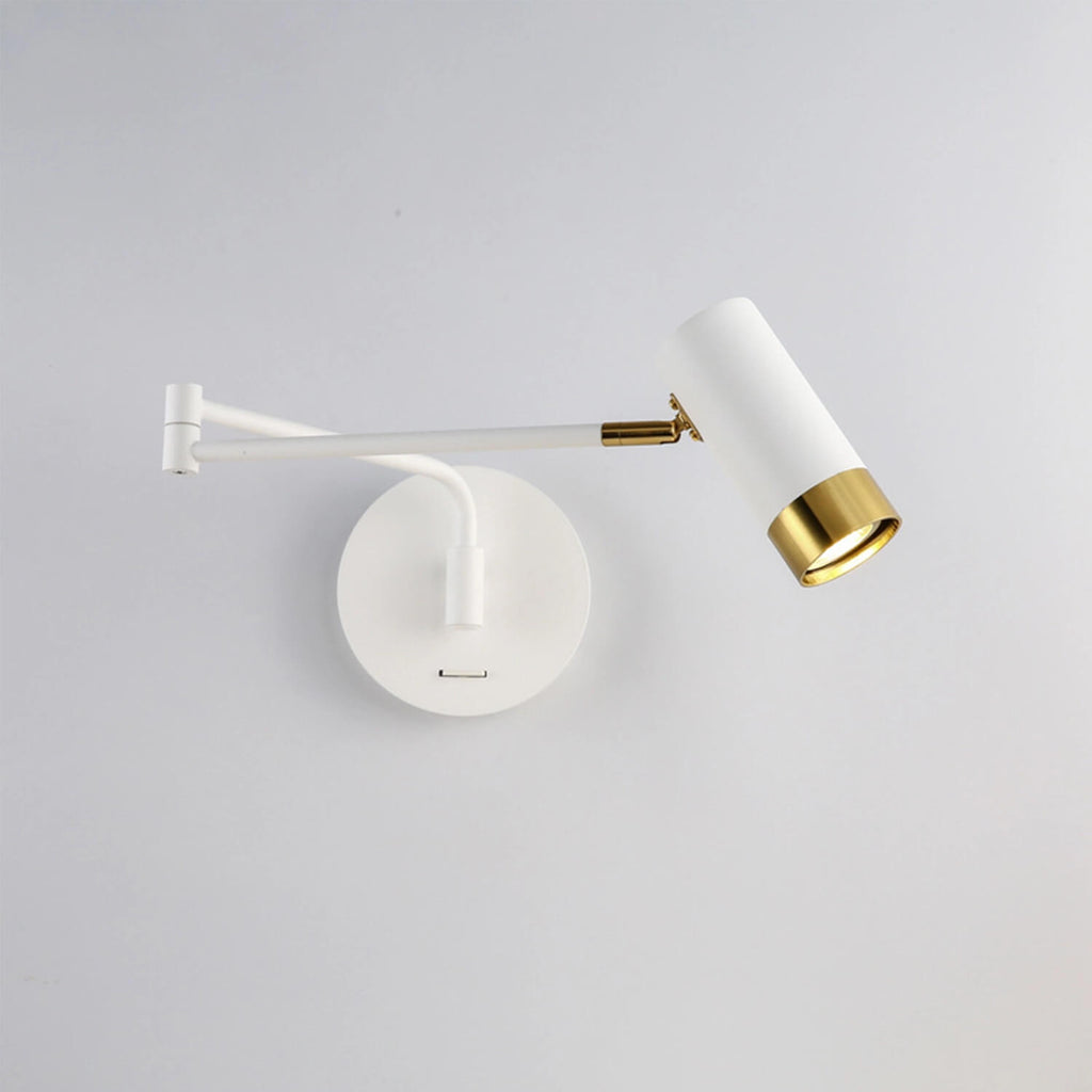 White Gold Adjustable LED Wall Sconce: Rotatable Arm & Tiltable Head, Matte Finish – Modern Minimalist Task Lighting for Bedroom, Office