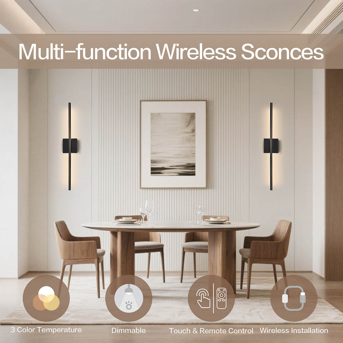 Coolilumi 2-Pack Modern Wireless Wall Lamp | 3-Min Install